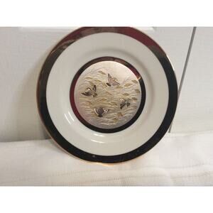 Vintage Chokin 24k Gold Decorative Plate Japanese 6.25” Song Birds And Grass
